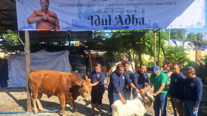 Qurban 4 ekor Sapi dan 7 ekor kambing, BPBD JATIM berbagi bersama warga sekitar