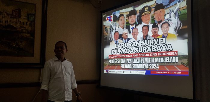 Baihaki Sirajt selaku Direktur Eksekutif ARCI saat memaparkan hasil surveinya di resto kawasan Surabaya selatan, Rabu (17/7/2024)