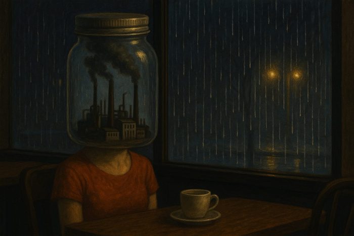 Ilustrasi. Perempuan berkepala toples. (Source: AI)