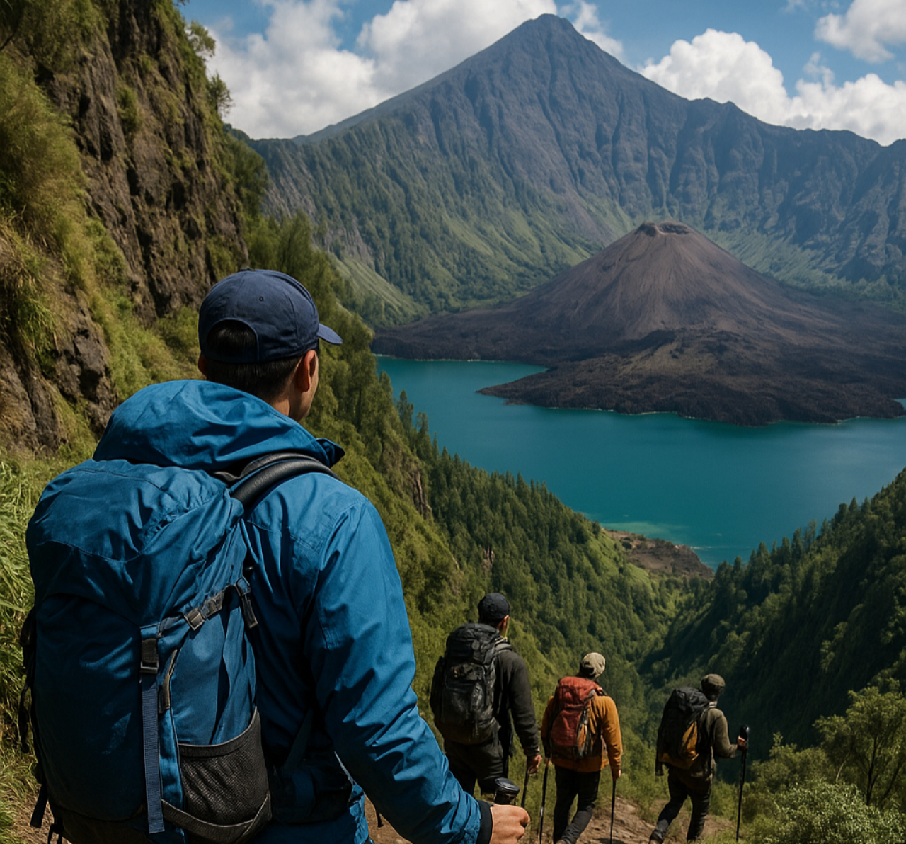 Ilustrasi pendaki Gunung Rinjani