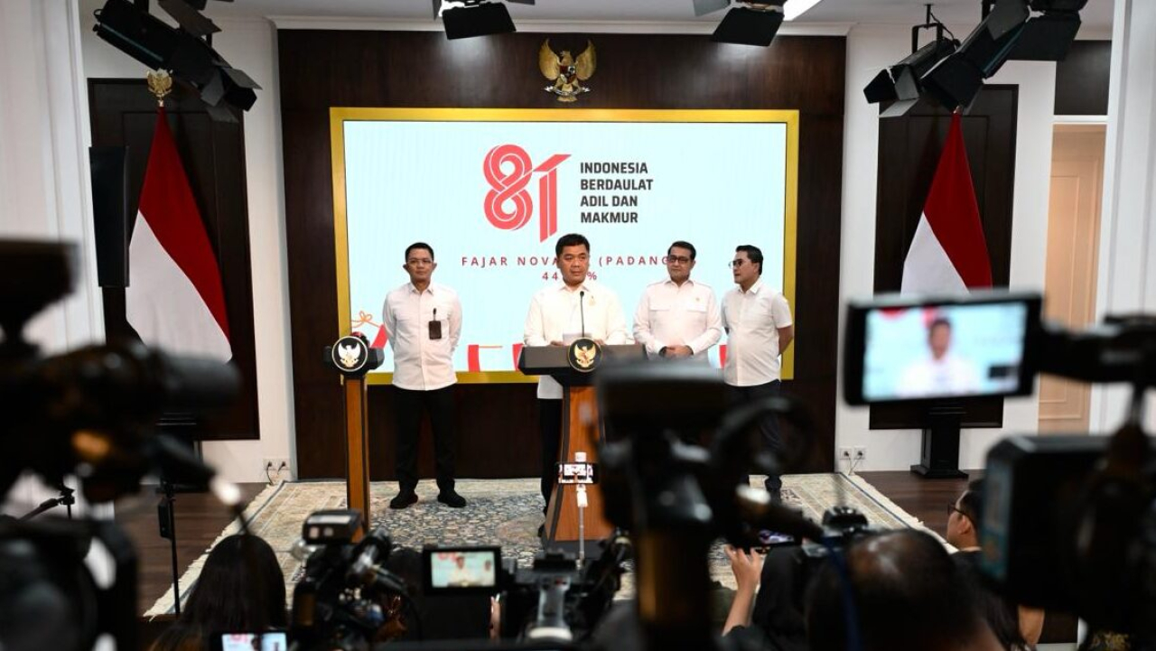 Peluncuran logo dan identitas visual peringatan Hari Ulang Tahun (HUT) ke-81 Kemerdekaan Republik Indonesia (RI) di Kompleks Istana Kepresidenan, Jakarta, Senin (29/6/2026). (BPMI Setpres)