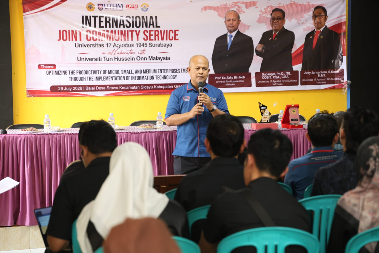 Universitas 17 Agustus 1945 (Untag) Surabaya bersama Universiti Tun Hussein Onn Malaysia (UTHM) menggelar International Joint Community Service bertema 'Optimizing the Productivity of Micro, Small, and Medium Enterprises (MSMEs) Through Implementation of 